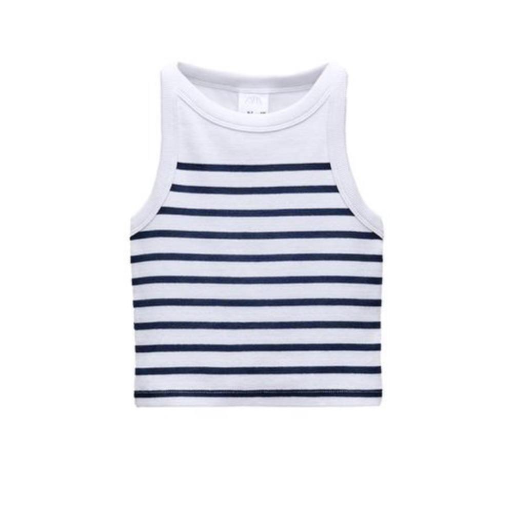 Zara navy blue and White Striped Tank Top